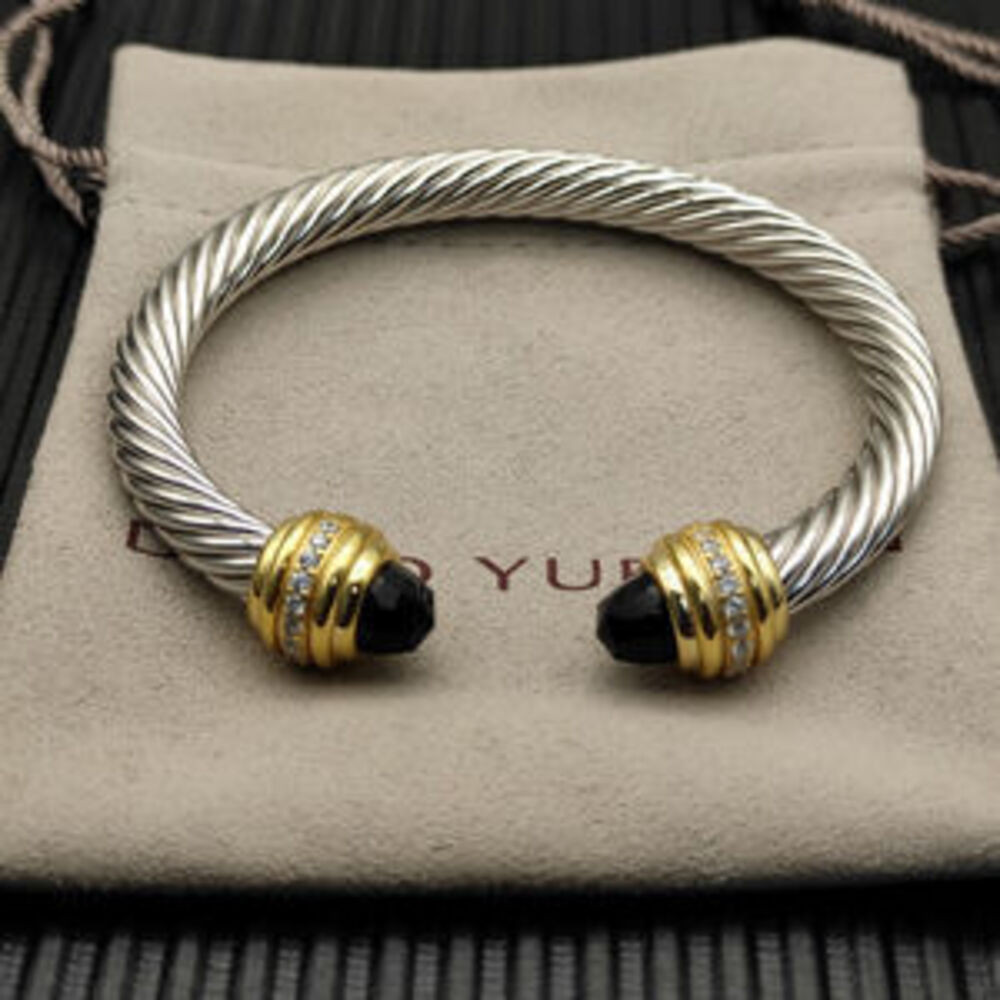 David Yurman 7mm gold bangle with black diamond setting